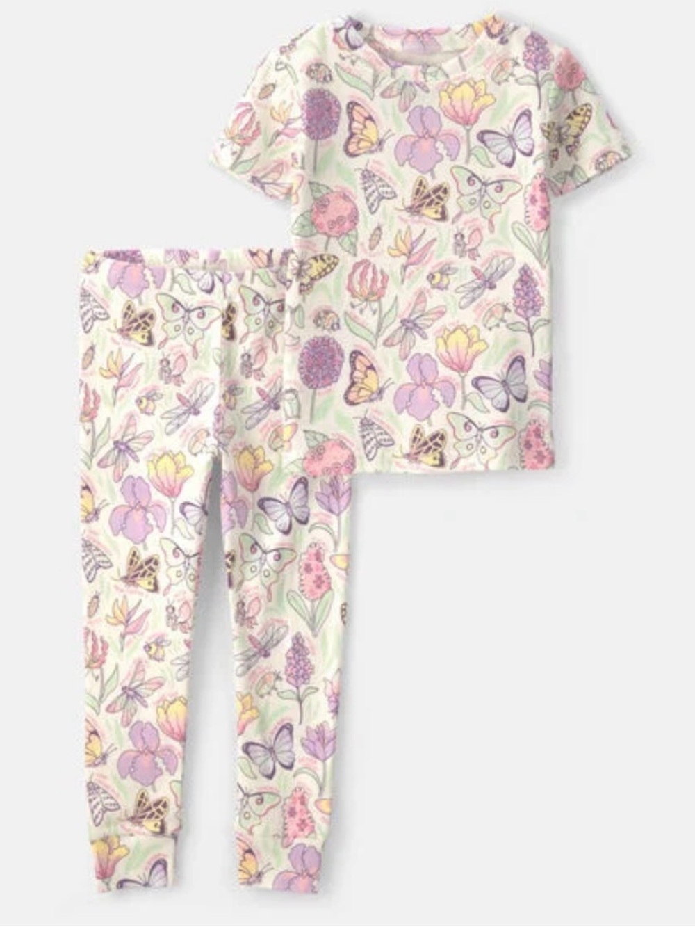 Baby Girl Butterfly 100% Cotton Snug Fit 2-Piece Pajama Set - Cream